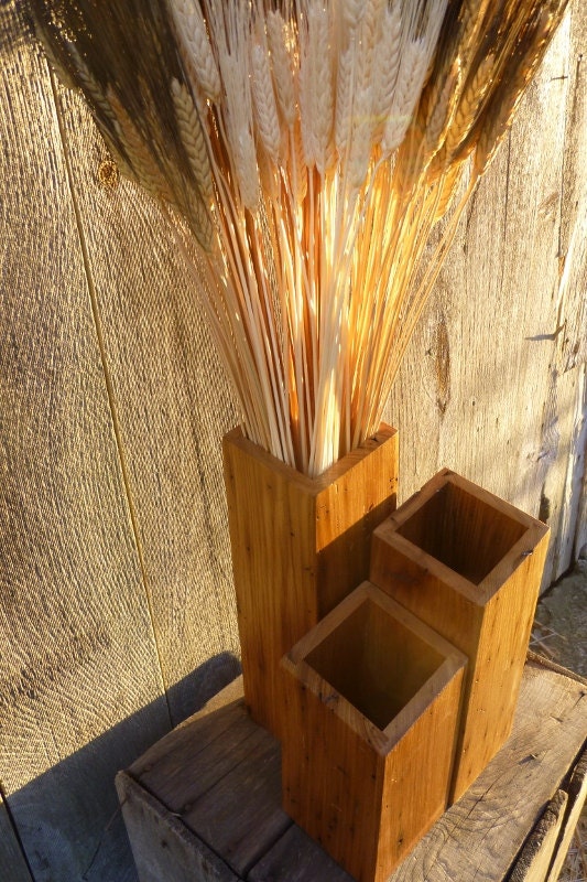 Set of Three Handmade Reclaimed Chestnut Barn Wood Vases Unique One of a Kind.