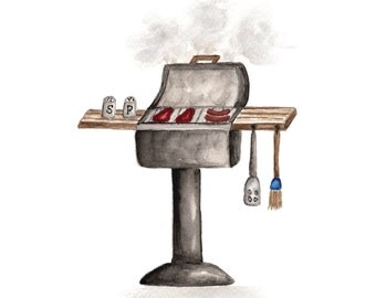 Grill Watercolor Painting BBQ Barbecue Summer Sumertime Spring Painting
