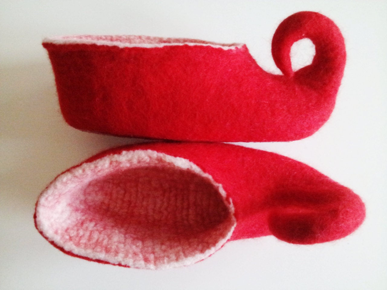 Unique Hand Felted Merino Wool Slippers. Red and White Elf / Fairy Shoes Made to Order.UK Sizes 3-7 (adult)