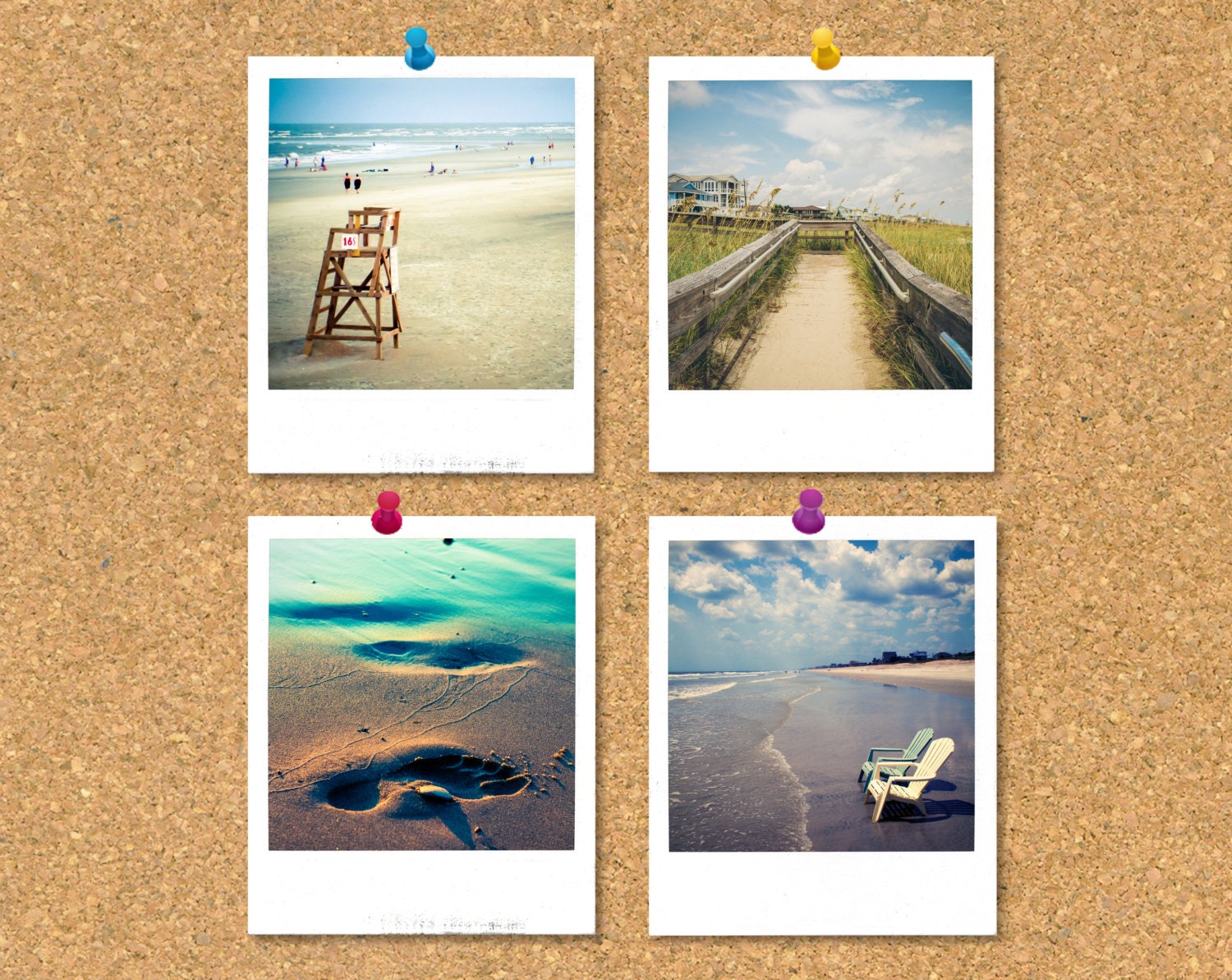 Polaroid set - Summer - 4 polaroid style photograph prints - Fine art photography, ocean, gift tags, under 20, beach, blue, green, sand