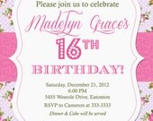 Sweet 16 Birthday Invitation - Purple & Pink Floral - Printable Il_170x135