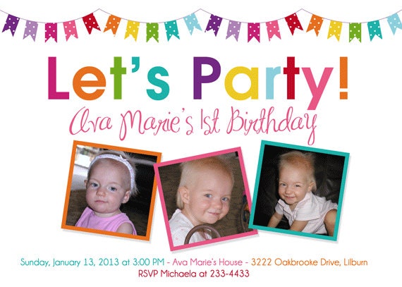 Rainbow Bunting Birthday Party Invitation - Printable Il_570xn