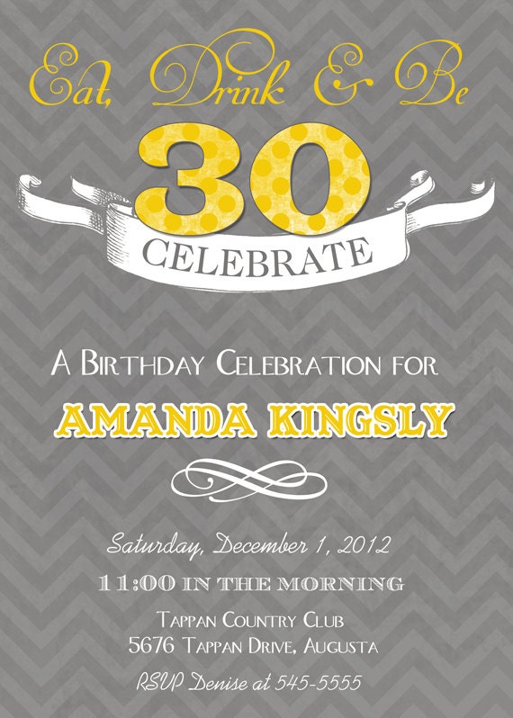 Yellow & Grey Chevron Adult Birthday Party Invitation - Printable Il_570xn
