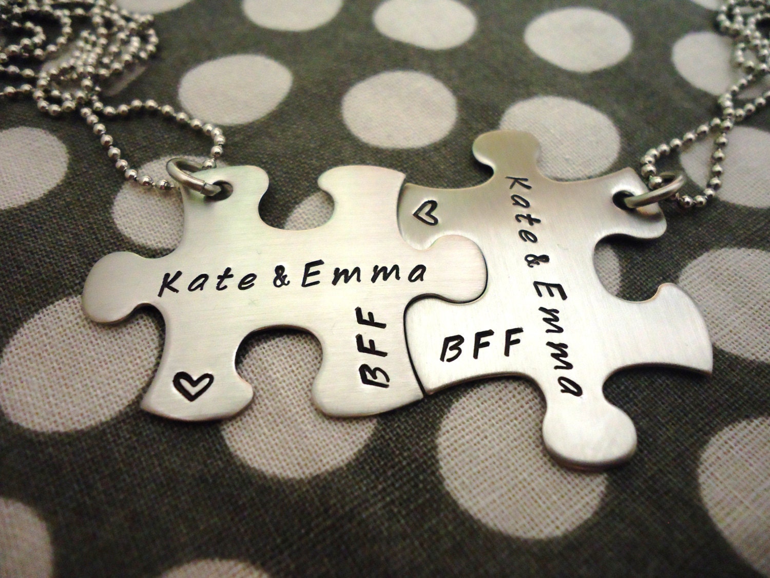 Personalized Puzzle Piece Necklace Duo - Best Friends - Hand Stamped Stainless Steel SHIPPED in 10-14 Days, SHIPPING TIME 3-5 Days