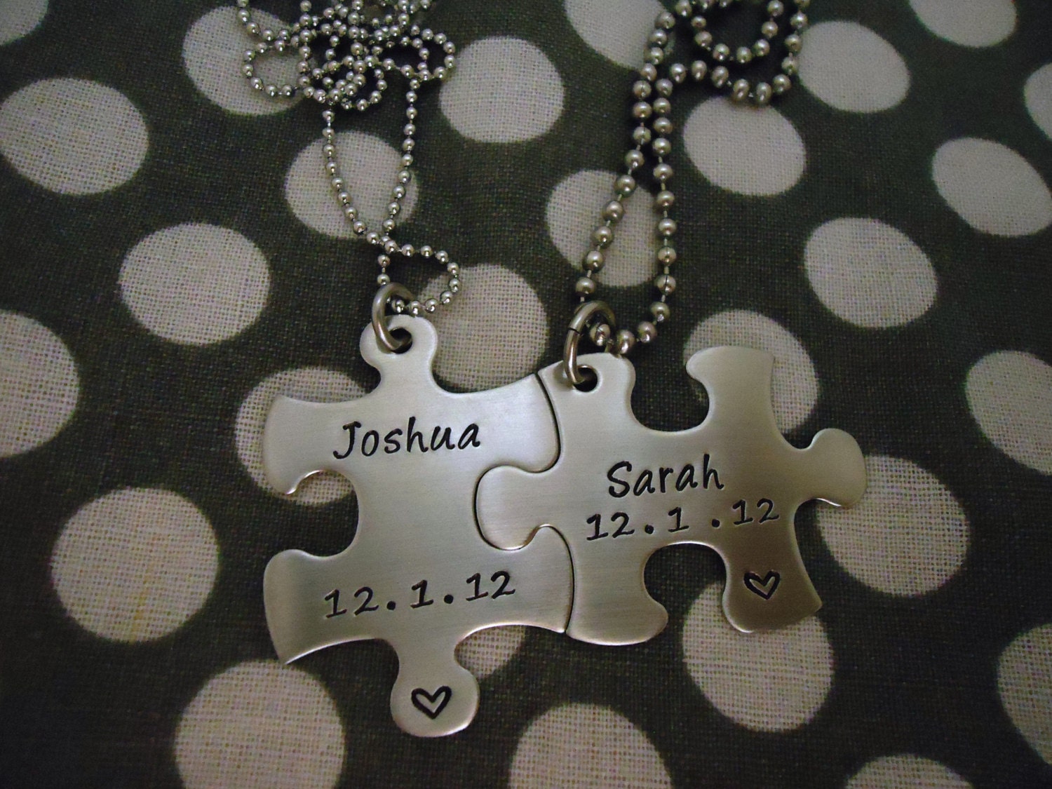 Personalized Puzzle Piece Necklace Duo -His and Hers - Hand Stamped Stainless Steel SHIPPED in 10-14 Days, SHIPPING TIME 3-5 Days