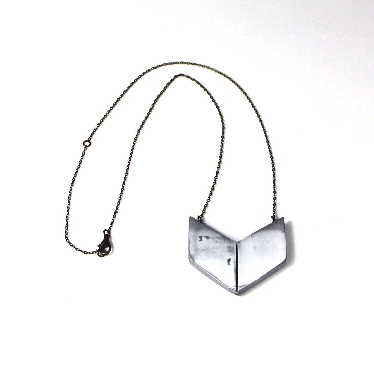 Geometric necklace, white & grey ombre arrow pendant - sloanandtommy