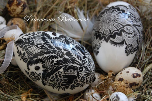 Pysanka egg with Black & White Polish easter eggs,hand made goose egg