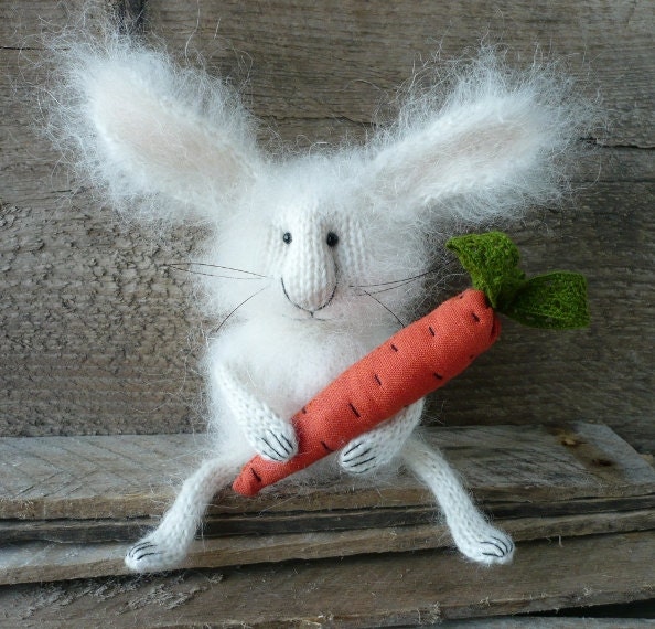 Rabbit and carrot, Art Animal Soft Sculpture, Handmade work, READY TO SHIP