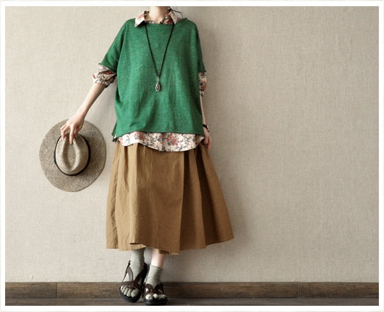 casual clothes Green Short Sleeve T-Shirt cotton Sweater women clothing for spring and summer