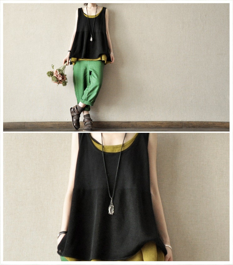 Black  Sleeveless Loose Women   T-Shirt  Vest--7colours