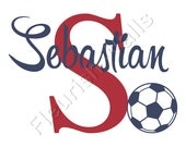Personalized Soccer Wall Decal - Sports Theme Initial & Name Wall Decal for Boy Baby Nursery Toddler Room Wall Art 22H x 30W BN016