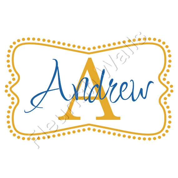 Monogram Wall Decal With Polka Dot Border Personalized With Name And Initial For Boy Baby Nursery And Boys Room Wall Art 22H x 36W BN028