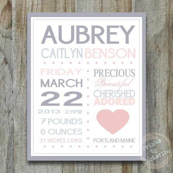 Buy announcements gifts personalized - Birth Announcement Wall Art Personalized Print with Quote Your Colors Nursery Decor Subway Baby Shower Gift
