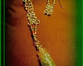bottle glitter pixy fairy dust green and green glass beaded 22k gld plt chain necklace and earrings