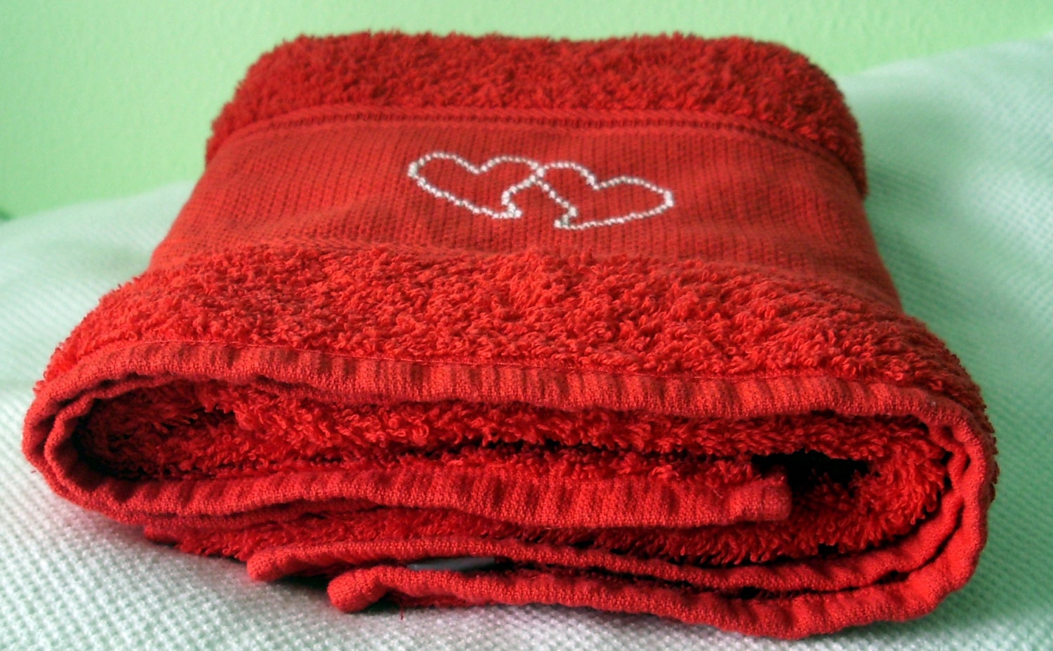 Towel Hearts Love Wedding Engagement Cross Stitch handembroidered