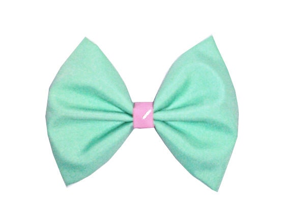 Cute Kitsch Pastel Studded Mint Green Rockabilly Fabric Hair Bow