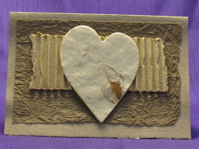 Handmade Heart Card Floral Paper on Japanese Momi Paper / Valentine / Love / Anniversary / Small Art / Recycled / Earth Day