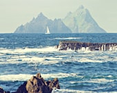 Sailboat ireland photograph sea travel photography island dreamy Skellig Michael 8x10