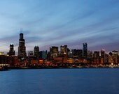 Chicago At Dusk 8x10 photo print - photography cityscape downtown Chicago skyline at night twilight lights fine art wall home decor