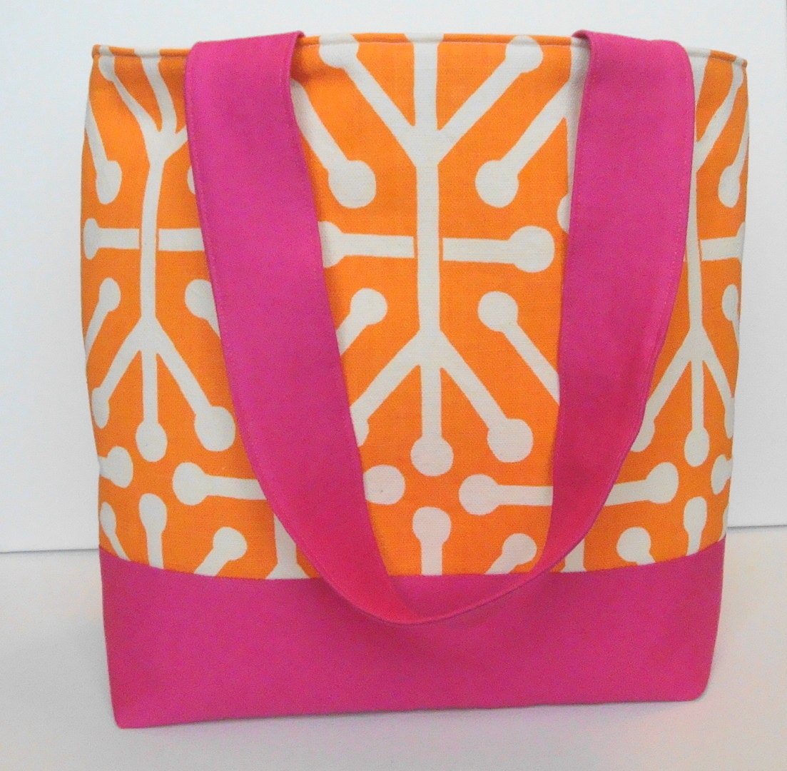 Modern Summer Orange and Bright Pink Tote
