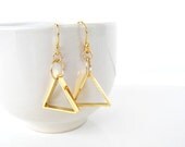 Triangle dangle earrings. Gold plated over brass. Geometric, simple, modern, perfect gift