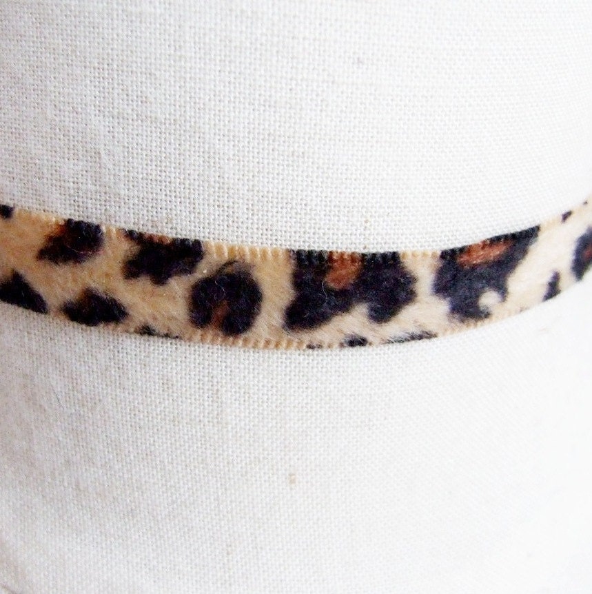 SALE leopard print fur ribbon choker necklace animal boho hippie handcrafted Fabric jewelry woman wedding party