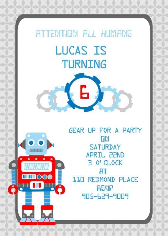 PRINTABLE Robot Custom Party Invitation Il_570xn