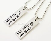 Personalized Hand Stamped Jewelry - Her One, His Only Necklace/Key Chain Set - Custom Sweethearts Jewelry - Valentine's Day Gifts