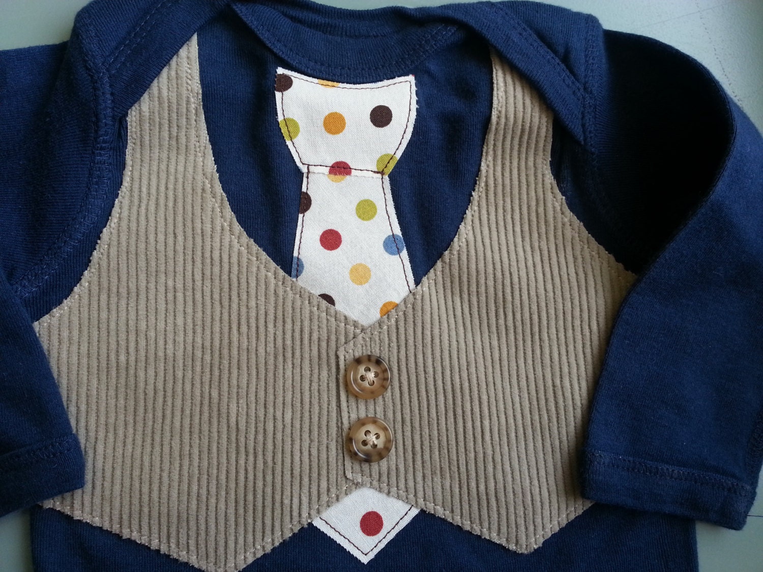 Baby Boy Tie and Vest Onesie, navy blue, polka dot tie, baby boy dress