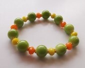 Juicy Lime Citrus Burst: Round Glass Crystal Beaded Stretch Bracelet