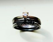 Custom Rustic Champagne and Black Diamond Bridal Set in Oxidized Sterling Custom Made in Your Size