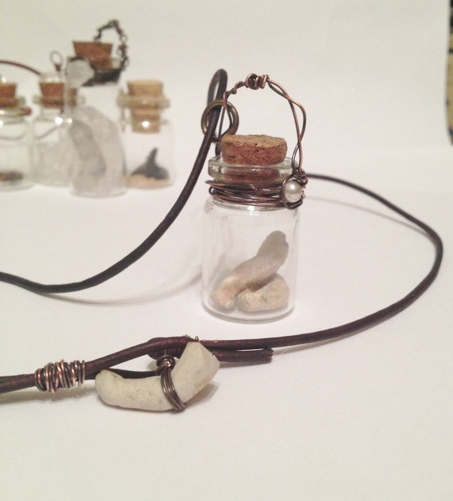 Vintage Doll Arm Bottle Necklace - Wire Wrap, Antique Bisque Doll Parts, Frozen Charlotte, LeatheR, Gothic Amulet, OOAK.