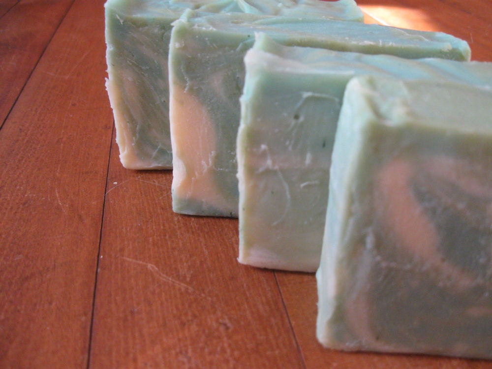 Peppermint Lime cold processed soap with green swirl