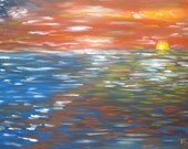 Original sunset  abstract sea Acrylic Painting Landscape Painting Canvas art  Beach on gallery wrap canvas Ready to hang by Lucia