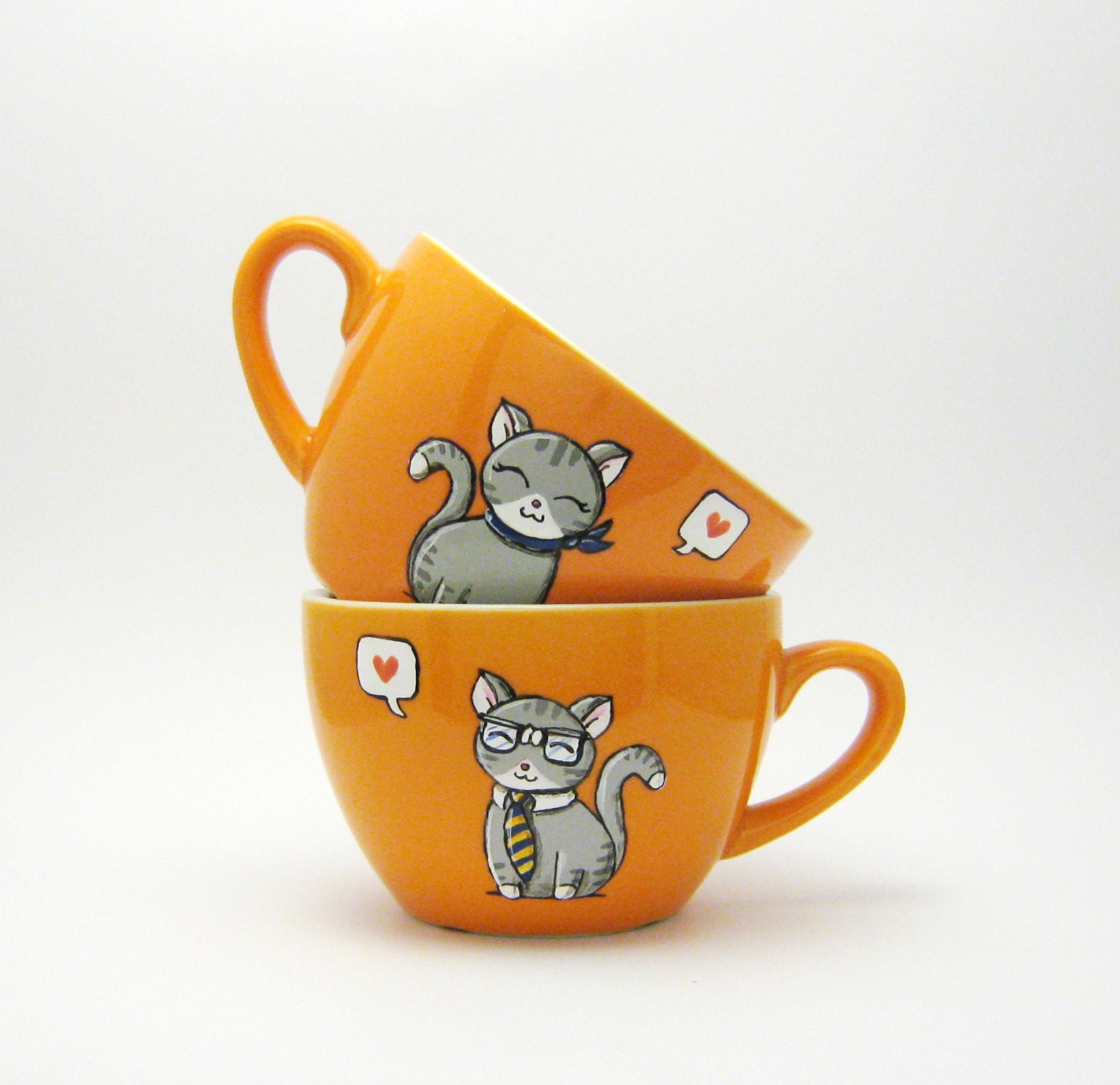 Cat cup - Personalised Decor - Custom  - Cats in love - tea cups - His&hers - hand painted in Italy