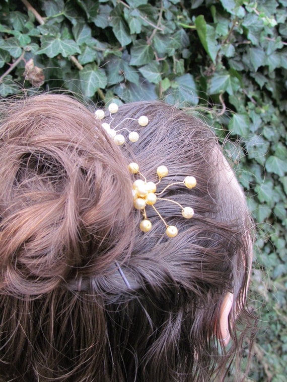 CUSTOM Pearl Spray Hair Pins set of 6 - Bridal, Bridesmaid Hair Accessories/Decoration, Wedding, Traditional, Delicate, Gothic, Colour