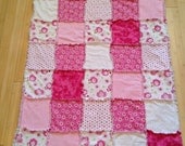 Flannel rag type quilt with batting SUPER cute and one of a kind elephants flowers pink girly bright cheery