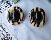 Vintage Earrings,  Lucite, Plastic, Pierced, Animal Print, Black, Brown, Strips, Women, Teens, Girls