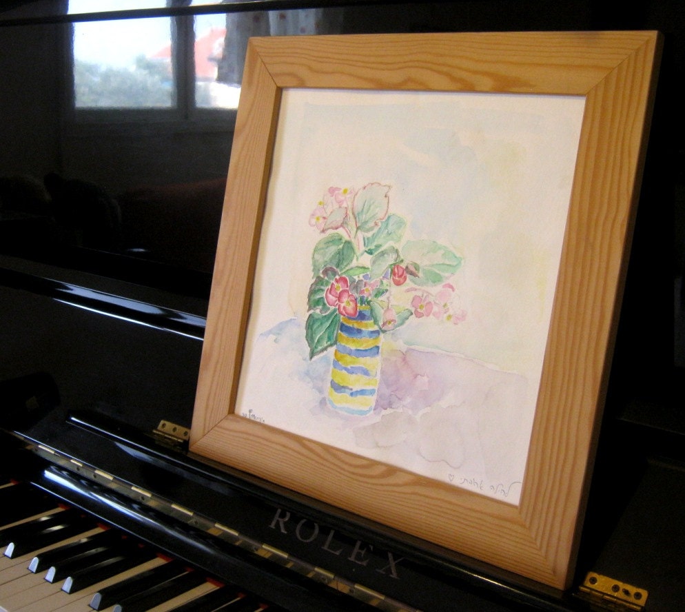 Spring Begonia Flowers Art Watercolor Print Soft Colors Priced under 30   Nature Square Violet  Zebra