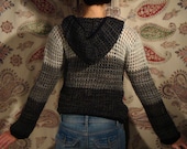 crochet hoodie 90s grey stripe knit sweater S