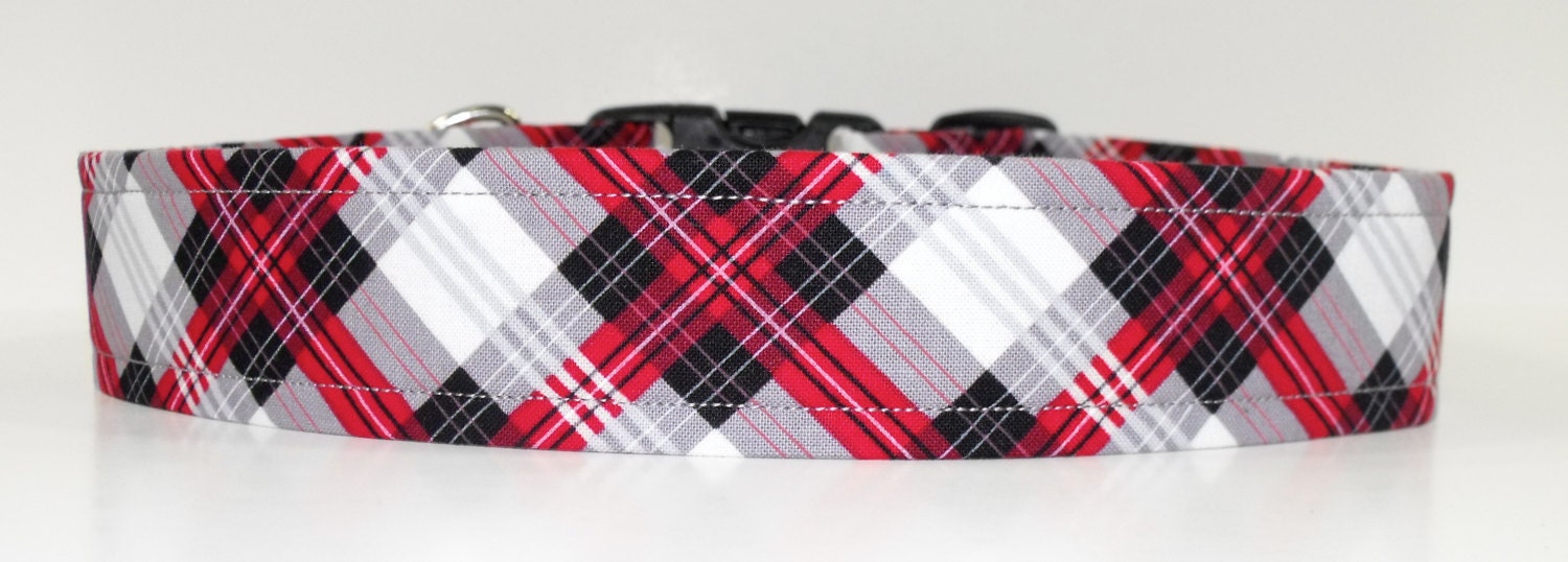 XL 1.5" Red Black Plaid Dog Collar