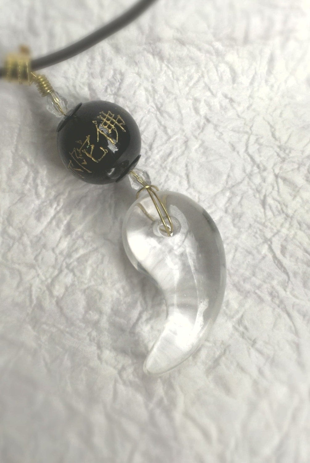 Gift for him - japan good luck charm necklace crystal magatama beads and kanji carved beads necklace