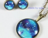 Galaxy jewelry Space star Necklace Nebula earrings Aurora necklace science blue earrings stud NO.5