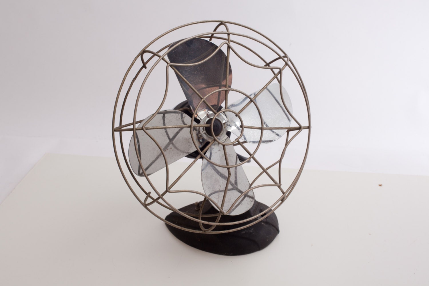 Vintage Industrial Fan, Black, Chrome, Cast Iron