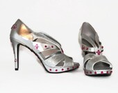 Silver Wedding Shoes, High Heels with Pink Rhinestones, Bridal heels, Jeweled Bottom Heels, Woman's Shoes, Shoe's with Bling, Bling Heels