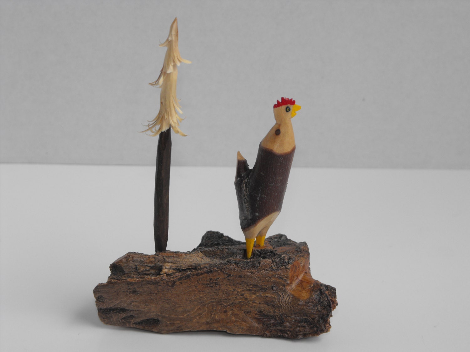 Hand Carved Whimsical Character and Pine Tree