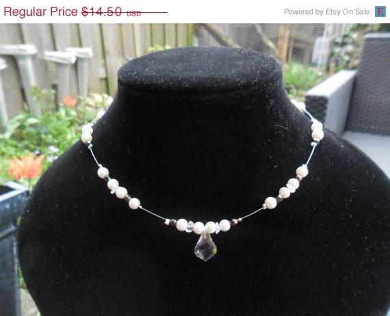 On Sale: Floating necklace ladies pink pearls, rose quartz