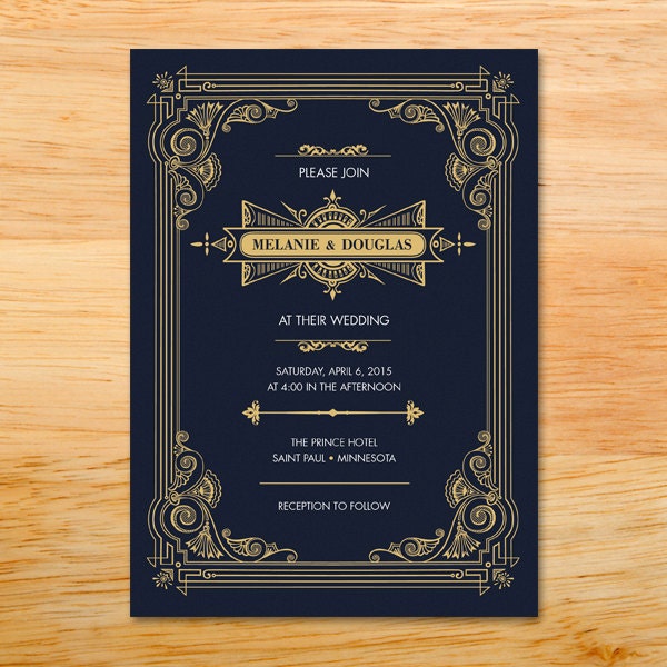 Wedding Invitation from the Gatsby Collection - Beautiful, ornate, art deco style of the 1920's era