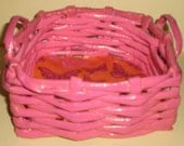 Pink Square Basket made from Woven Newspaper with Butterfly Design