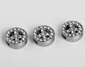 3 pcs Peace Sign Slider Spacer Beads Rhinestone - 12 mm - Nickel Free ( BD064 )